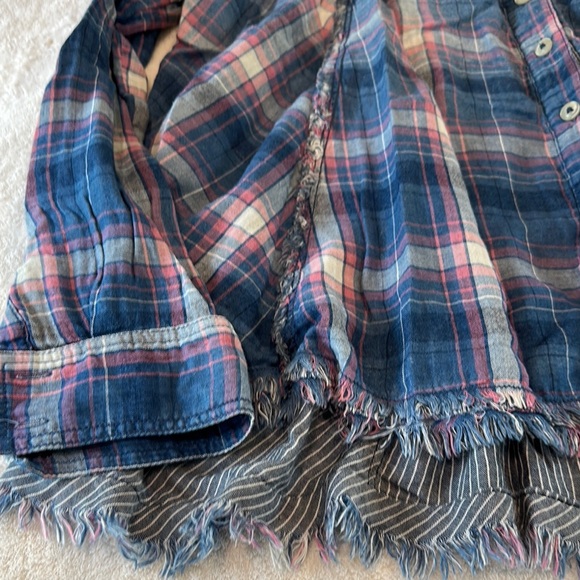 We The Free Plaid Button Down Shirt - Blue and Red - Picture 4 of 7